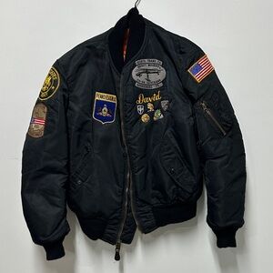 Vintage Black US Army Flight Jacket With Back Patch Sz L